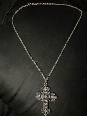 Silver-Tone Ornate Cross Pendant Necklace - Women Jewelry